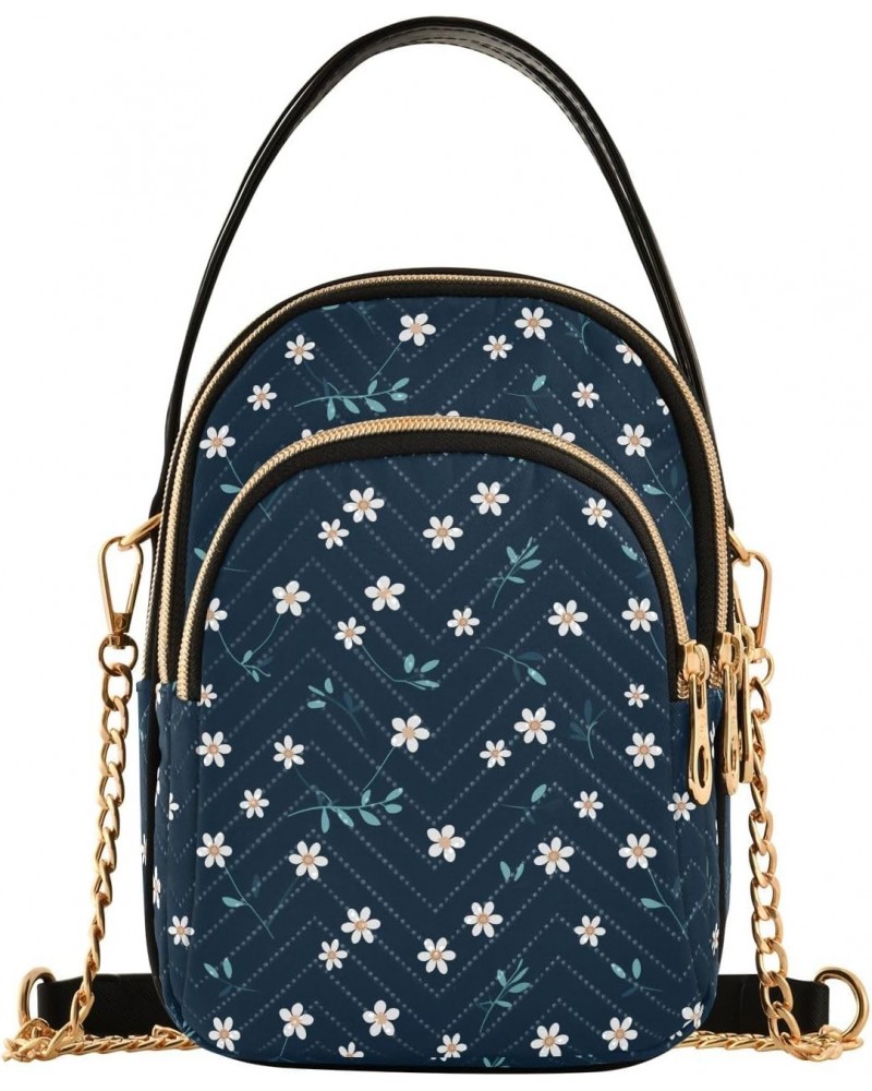 Cartoon Navy Floral Women's Crossbody Handbags with Zipper, Casual Leather Cell Phone Purse Crossbody Bags for Ladies $14.81 ...