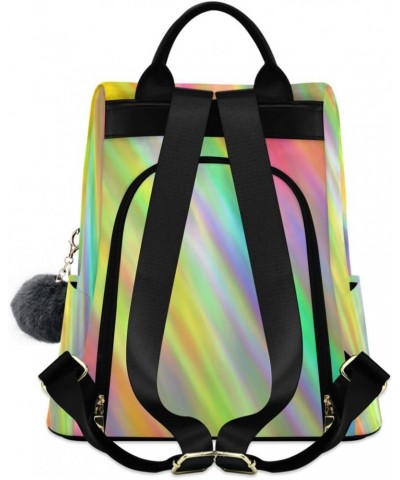 Colorful Dazzling Light Travel Backpack Purse for Women Multipurpose Design Ladies Fashion Bag with Pompom $21.99 Backpacks