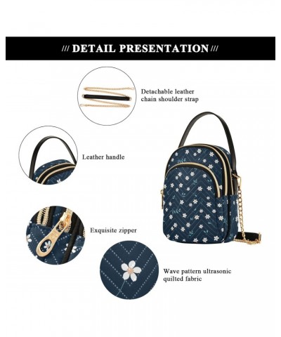 Cartoon Navy Floral Women's Crossbody Handbags with Zipper, Casual Leather Cell Phone Purse Crossbody Bags for Ladies $14.81 ...