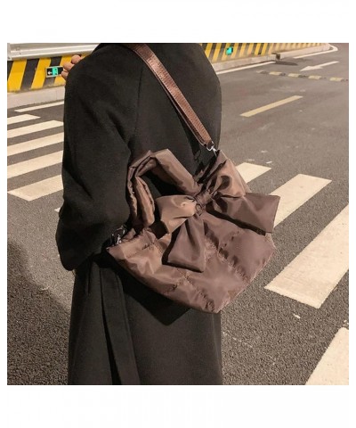 Shoulder Bags for Women Designer Bow Crossbody Bag Nylon Handbag and Purse Lady Clutchs Coffee Color Bag $13.96 Shoulder Bags