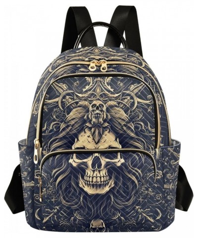 Small Fashion Backpack for Women Art Skull Decor Print Ladies Travel Daypack Aesthetic Shoulder Bag 11.4×6.1×14.1 IN $16.63 B...