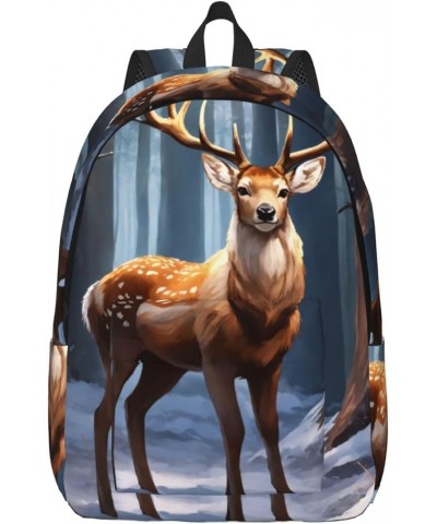 Deer Print Casual Double Shoulder Daypack,Anti-Theft Travel Canvas Backpack For Men And Women Black Small $23.05 Backpacks