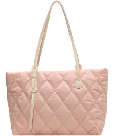 Versatile Padding Shoulder Bag Large Capacity Top Handle Bag Puffer Tote Handbag Women Diamond Quilted Tote Bag Pink $8.37 Totes