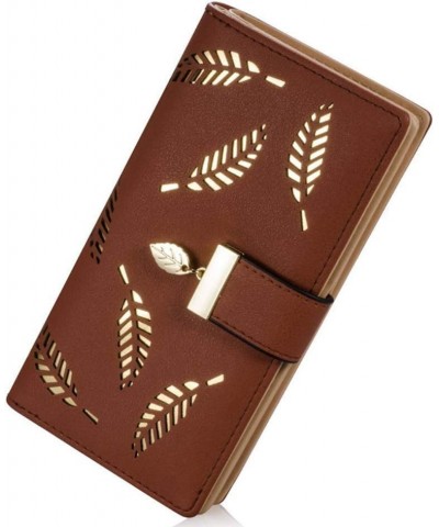 Women's Leaf Short Bifold Wallet Leather Credit Card Holder Case Clutch (Short Blue) Brown $10.19 Wallets