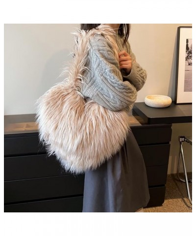 Y2K Furry Purse Star Shaped Heart-shaped Shoulder Bag Faux Fur Pentagram Handbag Fluffy Tote Plush Bag for Women C-khaki $17....