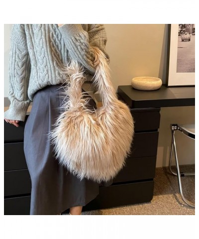 Y2K Furry Purse Star Shaped Heart-shaped Shoulder Bag Faux Fur Pentagram Handbag Fluffy Tote Plush Bag for Women C-khaki $17....