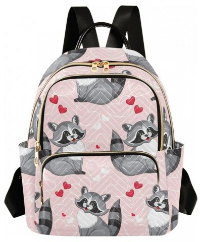 Funny Raccoon Hearts Mini Backpack Purse for Women, Valentine Pink Cute Travel Backpack Fashion Backpack Lightweight Shoulder...