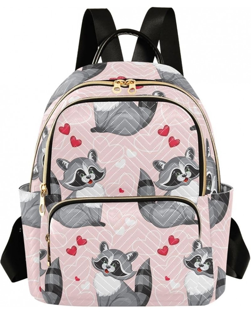 Funny Raccoon Hearts Mini Backpack Purse for Women, Valentine Pink Cute Travel Backpack Fashion Backpack Lightweight Shoulder...