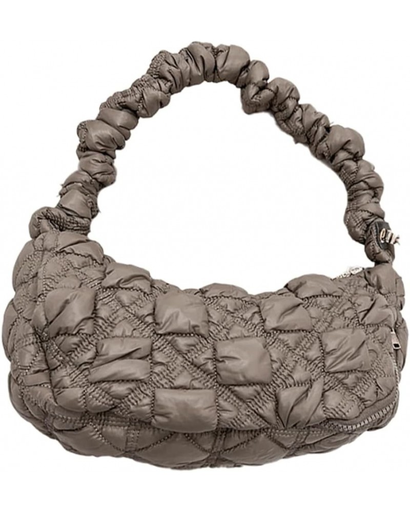 Quilted Shoulder Bag for Women Trendy Designer Tote Handbag Shiny Hobo Bag Dumpling Bag Fairy Cloud Purse A-khaki $37.44 Totes