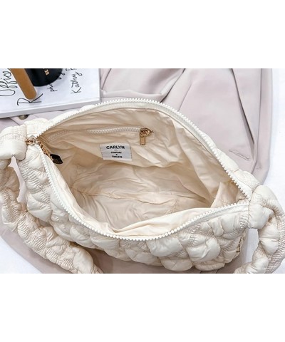 Quilted Shoulder Bag for Women Trendy Designer Tote Handbag Shiny Hobo Bag Dumpling Bag Fairy Cloud Purse A-khaki $37.44 Totes