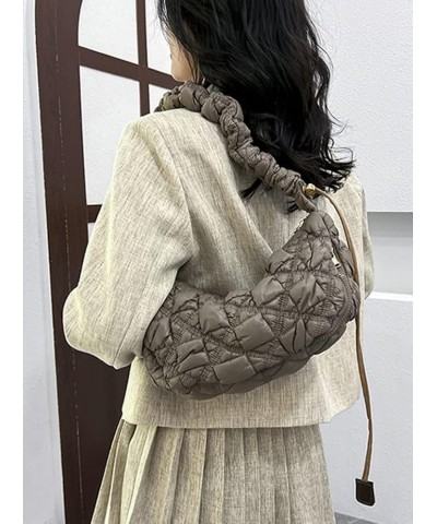 Quilted Shoulder Bag for Women Trendy Designer Tote Handbag Shiny Hobo Bag Dumpling Bag Fairy Cloud Purse A-khaki $37.44 Totes