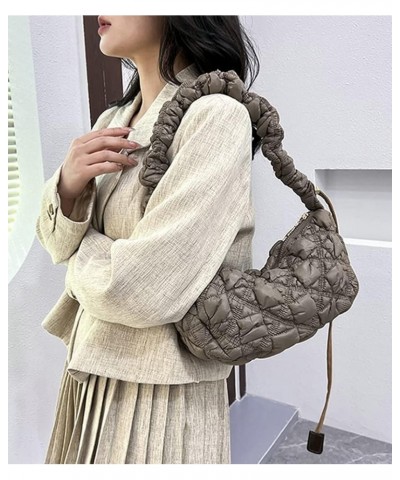 Quilted Shoulder Bag for Women Trendy Designer Tote Handbag Shiny Hobo Bag Dumpling Bag Fairy Cloud Purse A-khaki $37.44 Totes