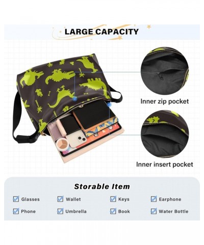 Mens Shoulder Bags Crossbody Cute Cartoon Dinosaurs Blue Crossbody Wallet Purse Boys Leather Waterproof Bag Dinosaurs Green S...