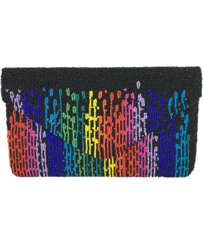 Rainbow Paint Drips Beaded Envelope Clutch, Black Multi $36.00 Clutches