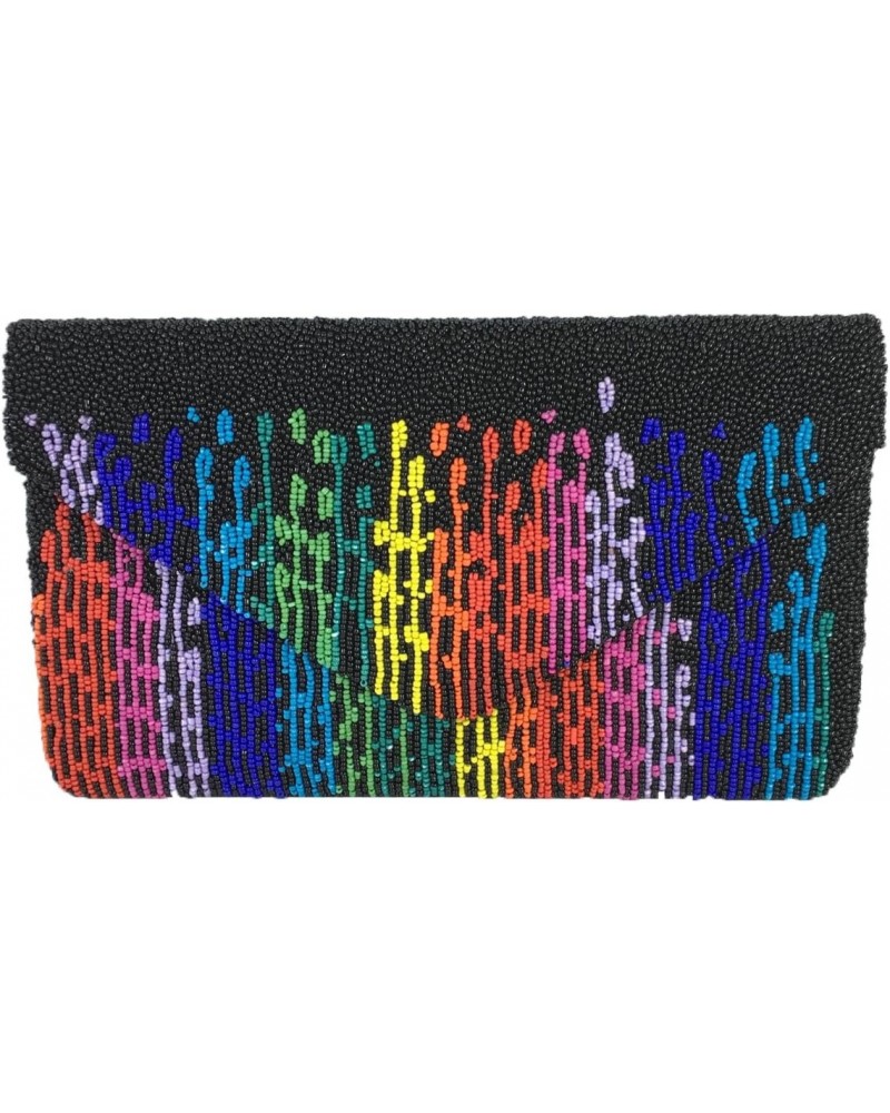 Rainbow Paint Drips Beaded Envelope Clutch, Black Multi $36.00 Clutches