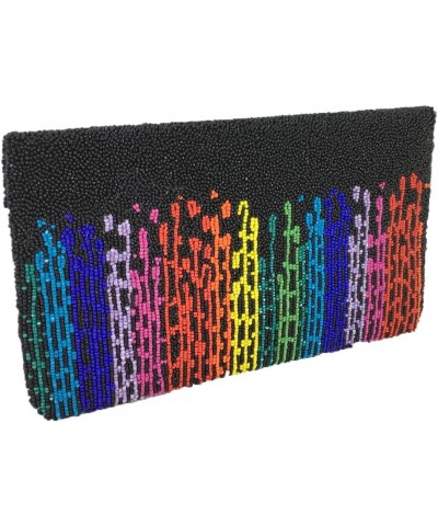 Rainbow Paint Drips Beaded Envelope Clutch, Black Multi $36.00 Clutches