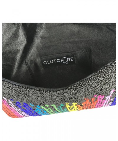 Rainbow Paint Drips Beaded Envelope Clutch, Black Multi $36.00 Clutches