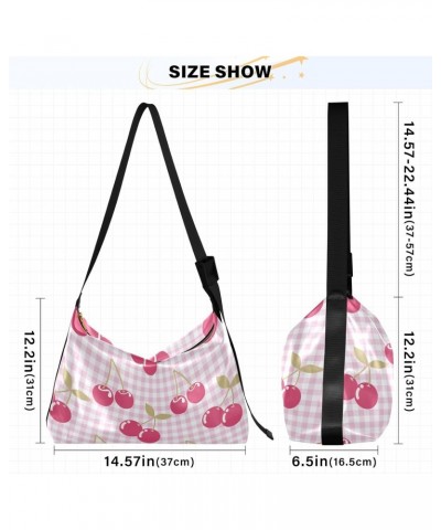 Cherry Fruits Pink Plaid Crossbody Bags for Women PU Leather Large Shoulder Bag Hobo Purse $19.79 Hobo Bags