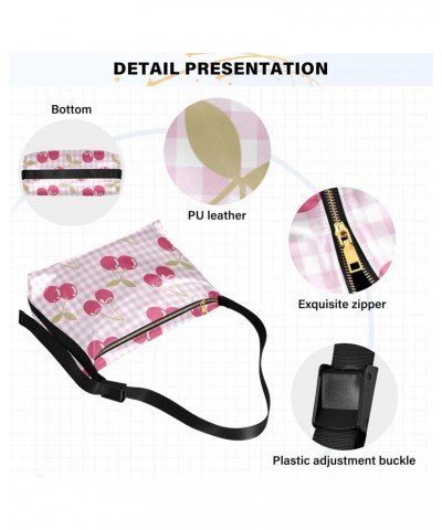 Cherry Fruits Pink Plaid Crossbody Bags for Women PU Leather Large Shoulder Bag Hobo Purse $19.79 Hobo Bags