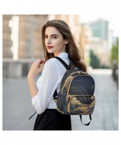 Small Fashion Backpack for Women Luxury Wave Print Ladies Travel Daypack Aesthetic Shoulder Bag 11.4×6.1×14.1 IN $16.31 Backp...