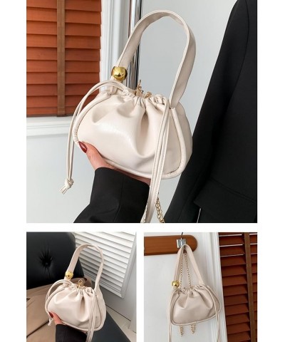 Women's French Trendy Drawstring Handbag Crossbody Shoulder Bag for Women Hobo Bag Small Leather Bucket Tote Purse White $17....