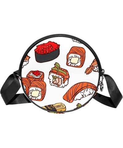 Janpanese Sushi Pattern Crossbody Bag for Women Teen Girls Round Canvas Shoulder Bag Purse Tote Handbag Bag Multi01 $10.70 Totes