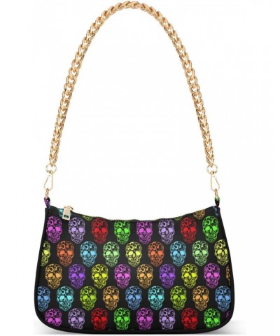 Colorful Skulls Crossbody Bag for Women Trendy Roomy Purses Shoulder Bag with Chain Strap Multi Pocket Clutch Satchel for Vac...