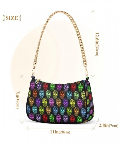 Colorful Skulls Crossbody Bag for Women Trendy Roomy Purses Shoulder Bag with Chain Strap Multi Pocket Clutch Satchel for Vac...