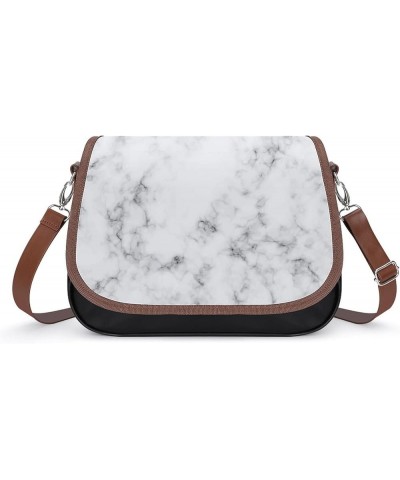 Printed Crossbody Bags Women City Leather Shoulder Bag Satchel Hobo Bags Trendy Black And White Marble Color9 $28.99 Hobo Bags