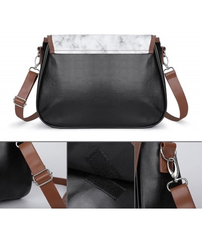 Printed Crossbody Bags Women City Leather Shoulder Bag Satchel Hobo Bags Trendy Black And White Marble Color9 $28.99 Hobo Bags