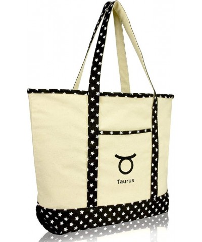 Zodiac Sign Shopping Tote Bag Black Star Horoscope Gifts Taurus $12.50 Totes