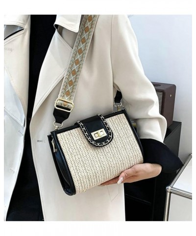 Fashion Crossbody Bags for Women with Guitar Strap Sling Bag for Women Beach Bag Straw Shoulder Bag Hot Summer Casual Black $...