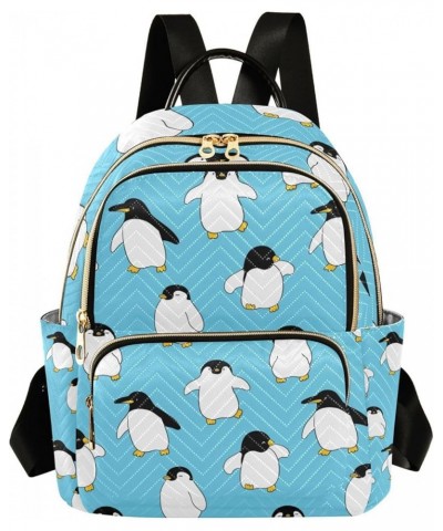 Cartoon Penguin Blue Backpack for Women Shoulder Bag Lightweight Mini Backpack Casual Daypack for Travel Small(11.41'' x 6.1'...