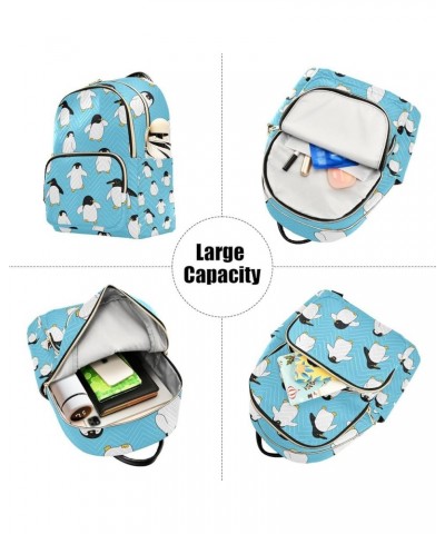 Cartoon Penguin Blue Backpack for Women Shoulder Bag Lightweight Mini Backpack Casual Daypack for Travel Small(11.41'' x 6.1'...