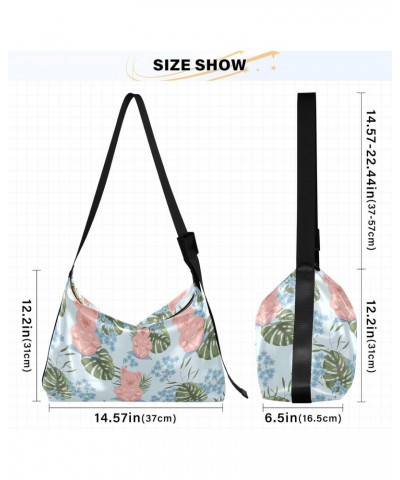 Leather Hobo Tote Bags for Women Men,Cute Pink Piglet Trendy Messenger Bag Crossbody Large Size Exotic Floral Background Casu...