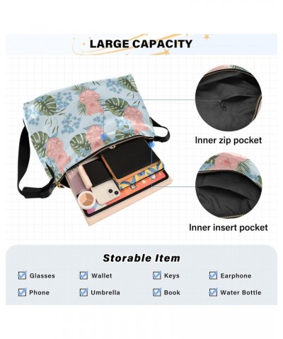 Leather Hobo Tote Bags for Women Men,Cute Pink Piglet Trendy Messenger Bag Crossbody Large Size Exotic Floral Background Casu...