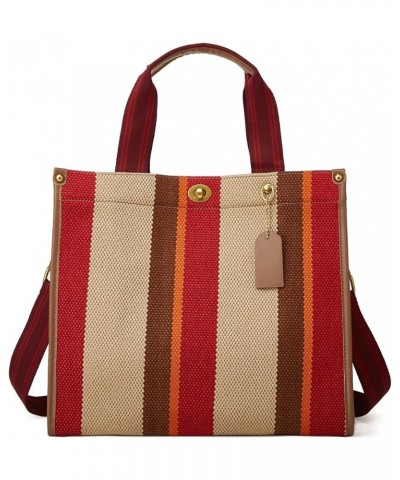 Tote Bag Hobo Bag for Women Canvas Shoulder Bag Chic Crossbody Bag Satchel Large Handbag Color Contrast Stripe Red-large $13....