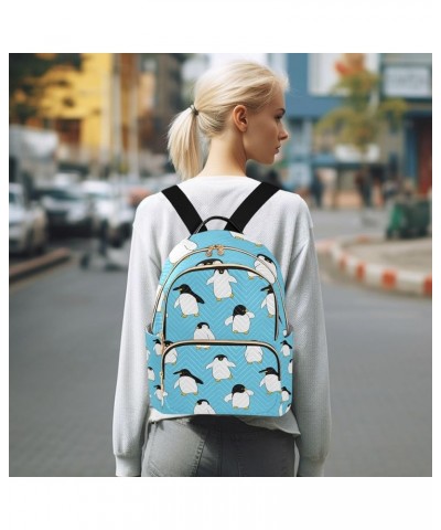 Cartoon Penguin Blue Backpack for Women Shoulder Bag Lightweight Mini Backpack Casual Daypack for Travel Small(11.41'' x 6.1'...