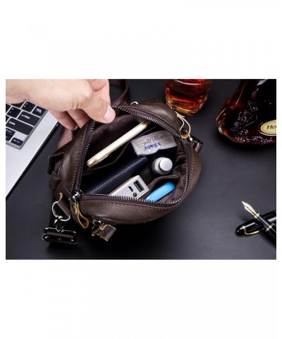 Genuine Leather Sling Bag for Men & Women Multi-pocket Chest Bag Crossbody Daypack Shoulder Bag Purse Water Resistant Lightwe...