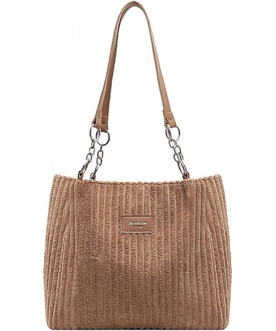 Corduroy Tote Bag For Women Canvas Shoulder Bag Large Plush Purses and Handbag Khiki $10.50 Totes