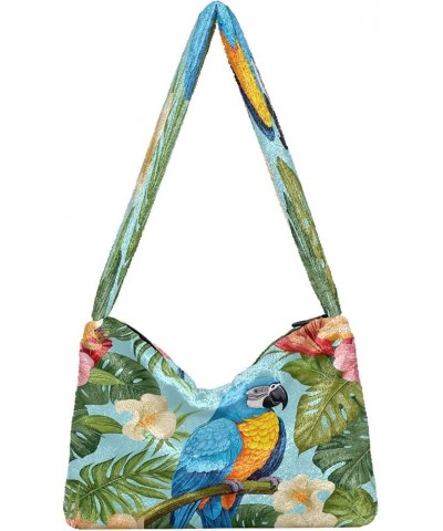 Colorful Parrots and Blue Flowers Shoulder Handbag, Tote Handbag, Autumn Handbags Parrots on Palm Leaves and Flowers-2 $14.74...