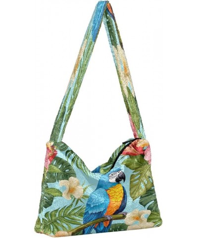 Colorful Parrots and Blue Flowers Shoulder Handbag, Tote Handbag, Autumn Handbags Parrots on Palm Leaves and Flowers-2 $14.74...