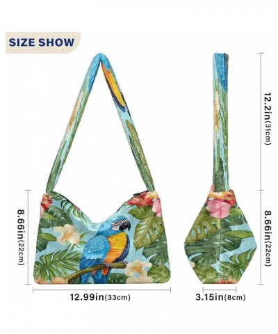 Colorful Parrots and Blue Flowers Shoulder Handbag, Tote Handbag, Autumn Handbags Parrots on Palm Leaves and Flowers-2 $14.74...