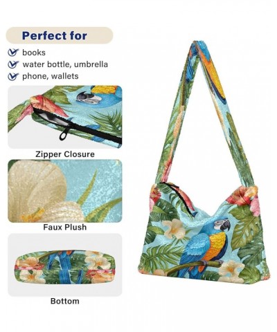 Colorful Parrots and Blue Flowers Shoulder Handbag, Tote Handbag, Autumn Handbags Parrots on Palm Leaves and Flowers-2 $14.74...