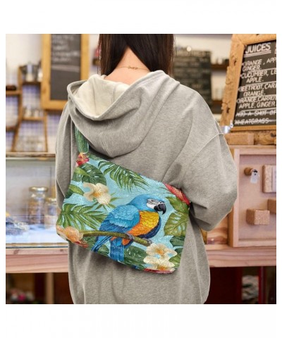 Colorful Parrots and Blue Flowers Shoulder Handbag, Tote Handbag, Autumn Handbags Parrots on Palm Leaves and Flowers-2 $14.74...