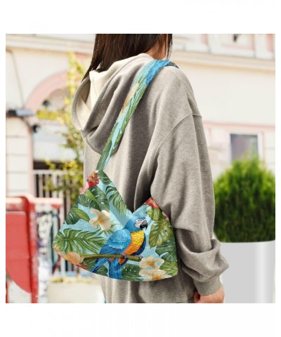 Colorful Parrots and Blue Flowers Shoulder Handbag, Tote Handbag, Autumn Handbags Parrots on Palm Leaves and Flowers-2 $14.74...