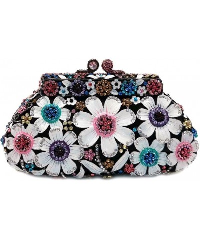 Women Floral Wedding Evening Clutch Bag Vintage Crystal Rhinestone Cocktail Party Bags Elegant Evening Dress Handbags Black W...