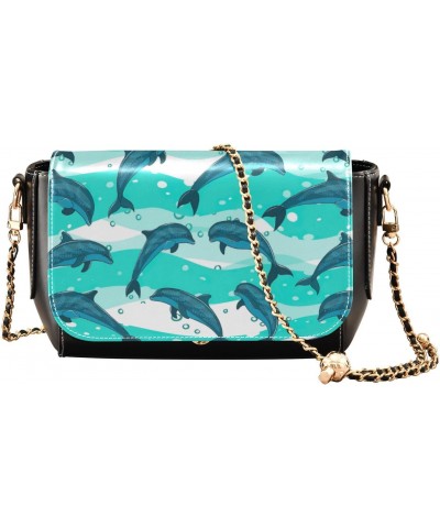 Dolphins Sea Marine Cross Body Purses for Womens Handbags with Credit Card Slots Black Small Purse $16.00 Crossbody Bags