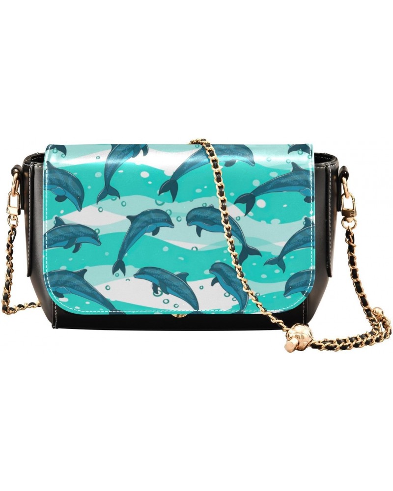 Dolphins Sea Marine Cross Body Purses for Womens Handbags with Credit Card Slots Black Small Purse $16.00 Crossbody Bags