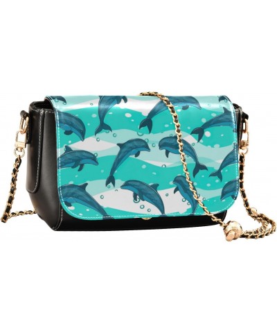 Dolphins Sea Marine Cross Body Purses for Womens Handbags with Credit Card Slots Black Small Purse $16.00 Crossbody Bags